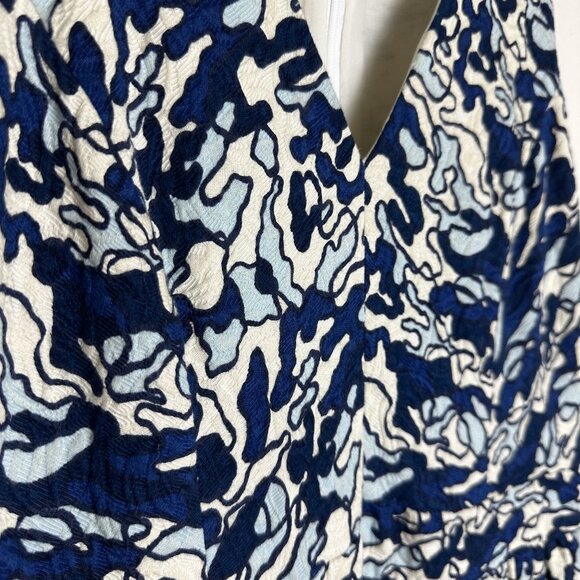 ELLE SASSON Sleeveless Cotton Party Dress A-line Abstract Blue Design Size 6 - Picture 6 of 10